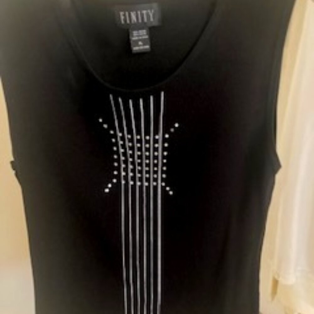 Finity women' sleeveless tank top black with stone pattern on the front size XL